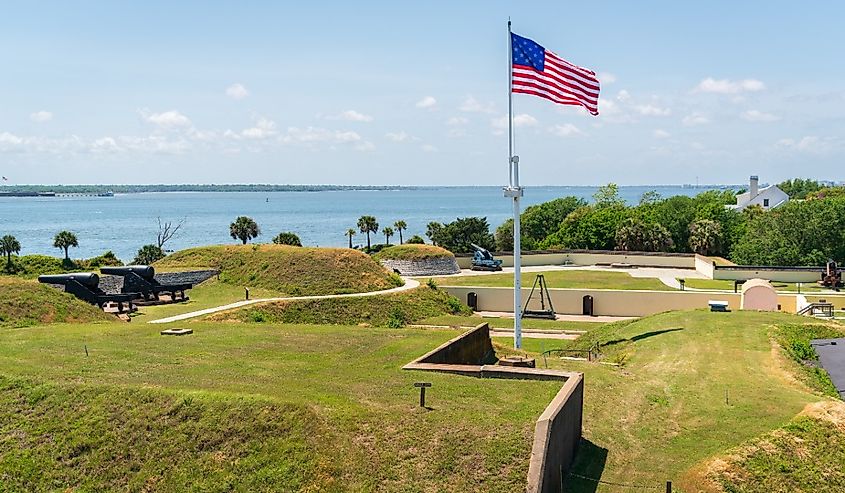 Fort Moultrie, small fortifications and ammunitions bunkers that run along the coast of Sullivan's Island, South Carolina.