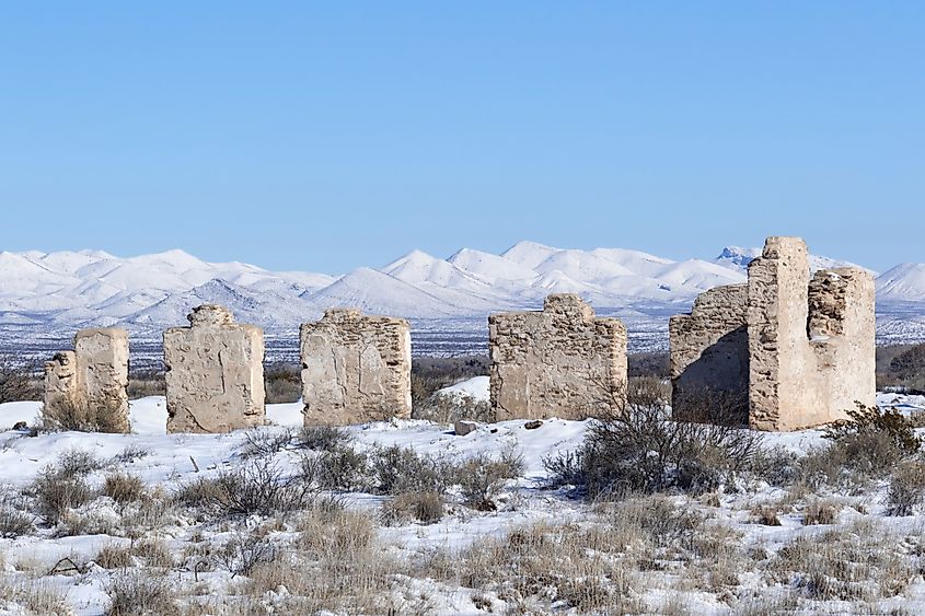 Commanding Officer's Quarters ruins at Fort Craig in winter, New Mexico.