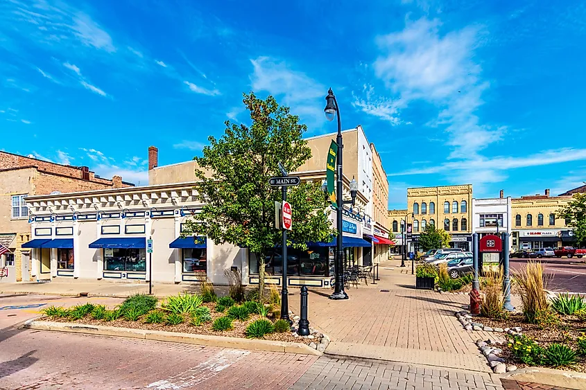 The town center of Woodstock, Illinois.