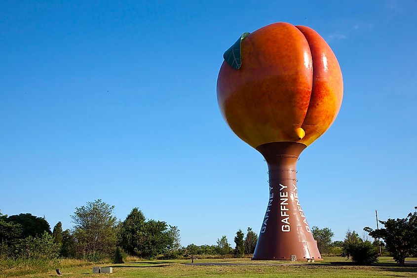 The Peachoid, a 135 foot tall water tower in Gaffney, South Carolina