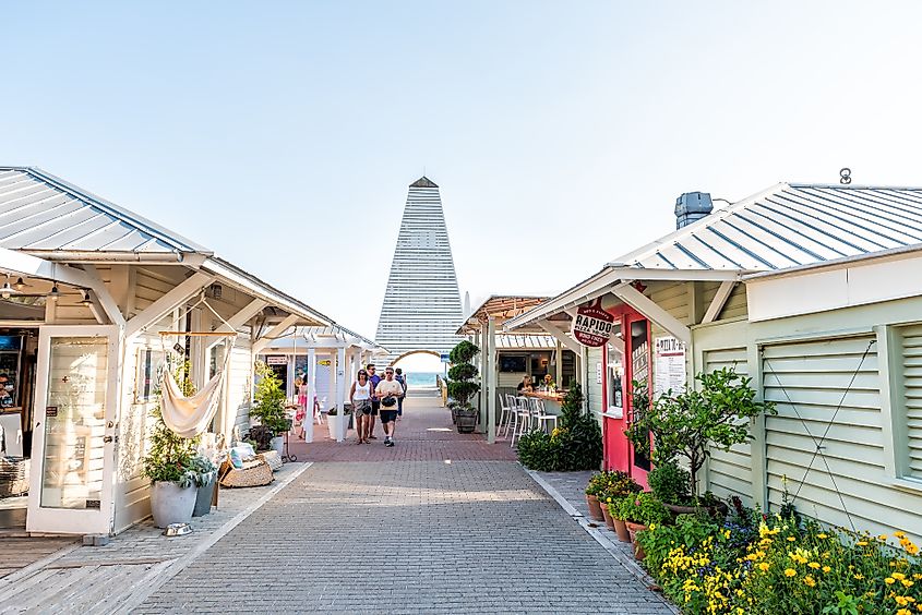 Park Square Center in Seaside, Florida, during a sunny day.