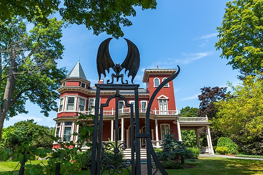 Detail of the gate and house of Stephen King, in Bangor, Maine