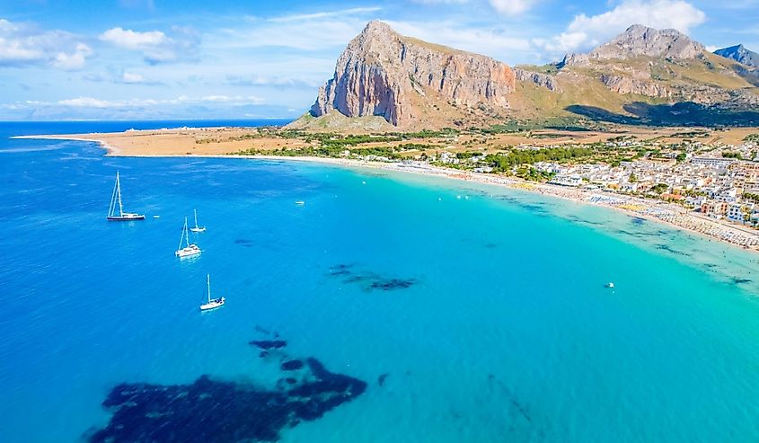 San Vito lo Capo beach and Monte Monaco in peak in north-western Sicily.