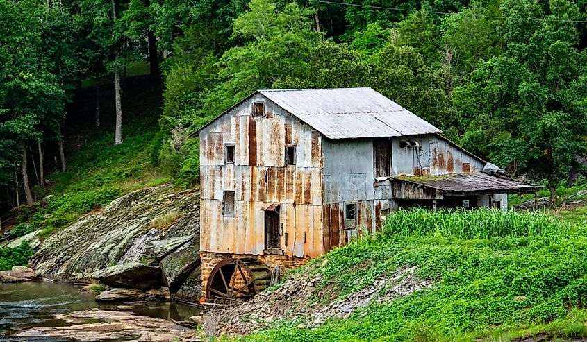 A view of Anderson's Mill, a historic water-powered gristmill on the North Tyger River, South Carolina