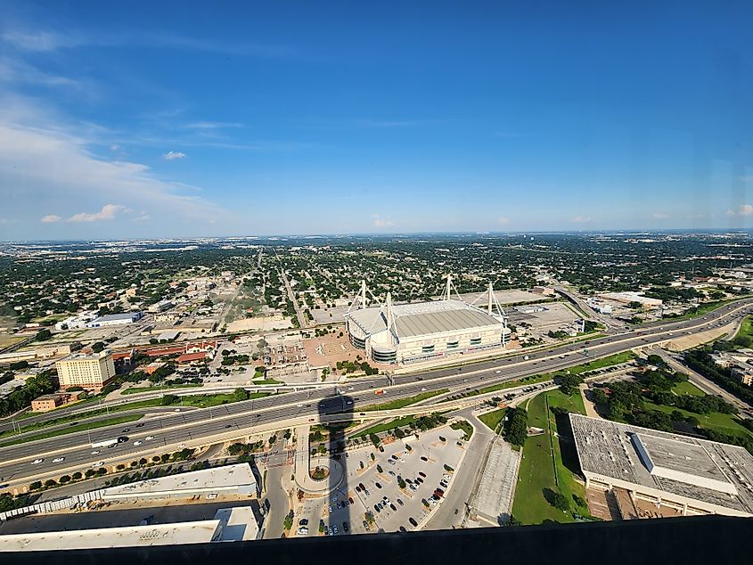 Aerial view of a highway in San Antonio, Texas.