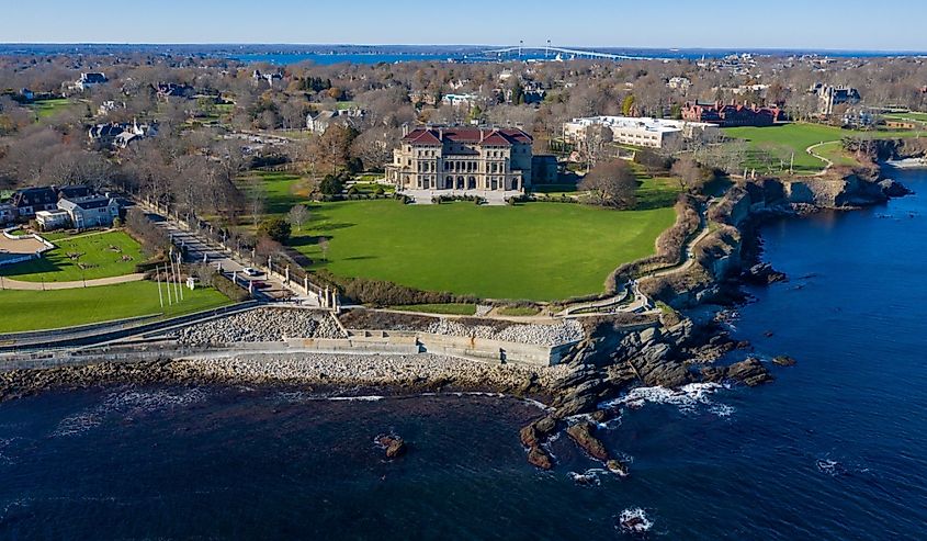 The Breakers and Cliff Walk aerial view at Newport