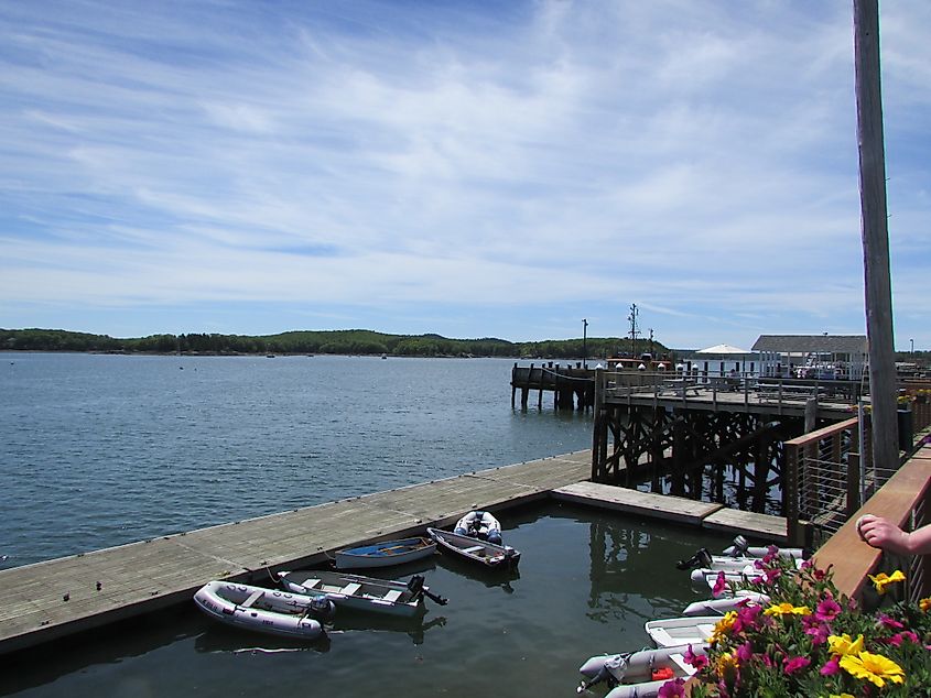 View of the waterfront in Castine, Maine, from the parking lot in front of the Castine Visitors Center.