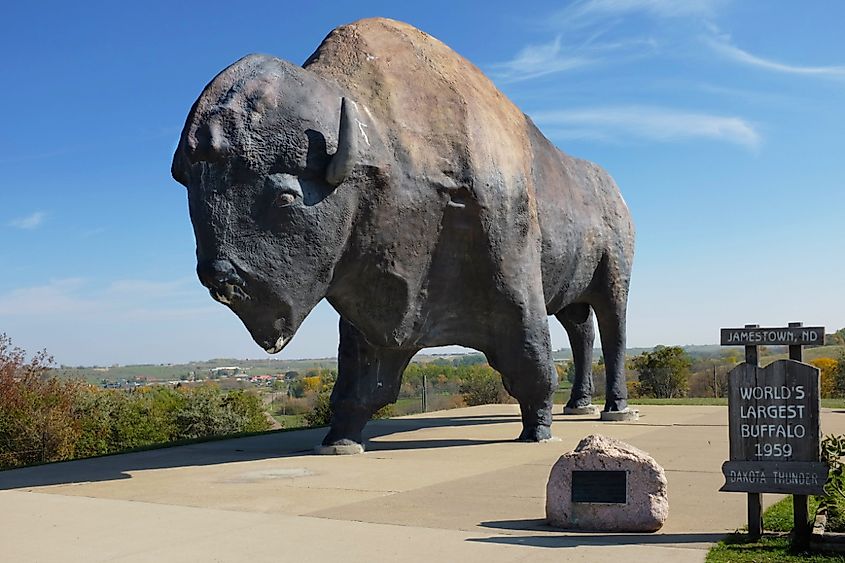 Dakota Thunder, the Worlds Largest Buffalo Monument, a 26-foot-tall, 60-ton concrete giant has been standing watch over Jamestown.