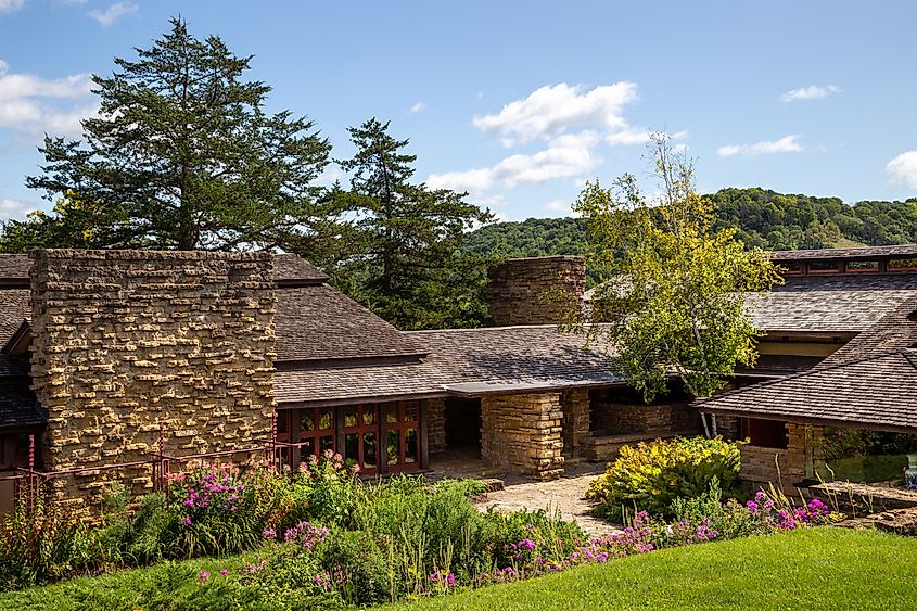 Taliesin Studio, the Wisconsin home of famous American architect Frank Lloyd Wright. Spring Green, WI. Editorial credit: Wirestock Creators / Shutterstock.com