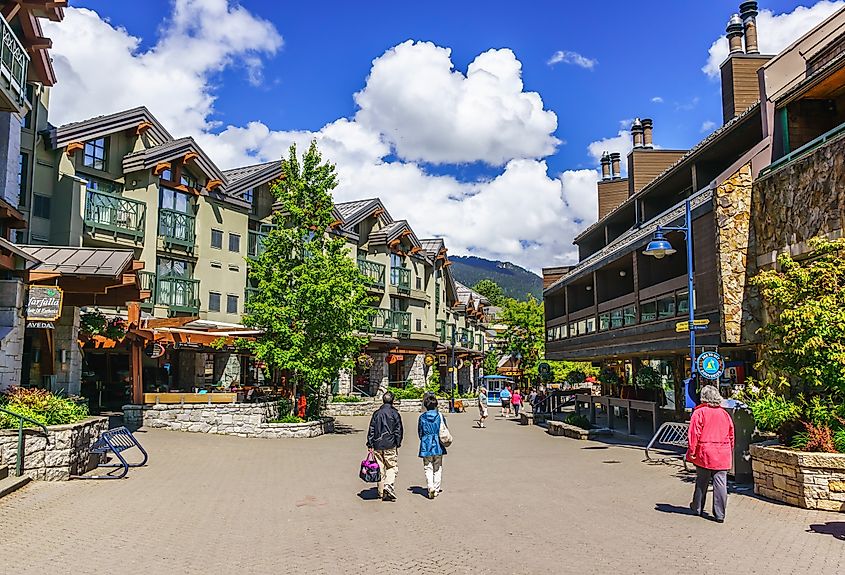 Tourists exploring the town of Whistler, British Columbia