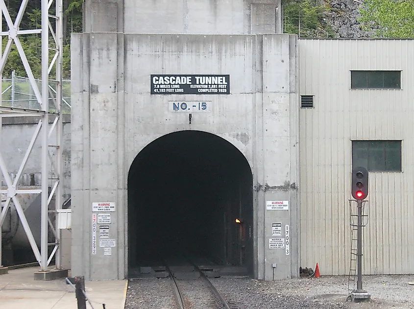 Eastern portal of the BNSF Cascade Tunnel beneath Stevens Pass in Washington