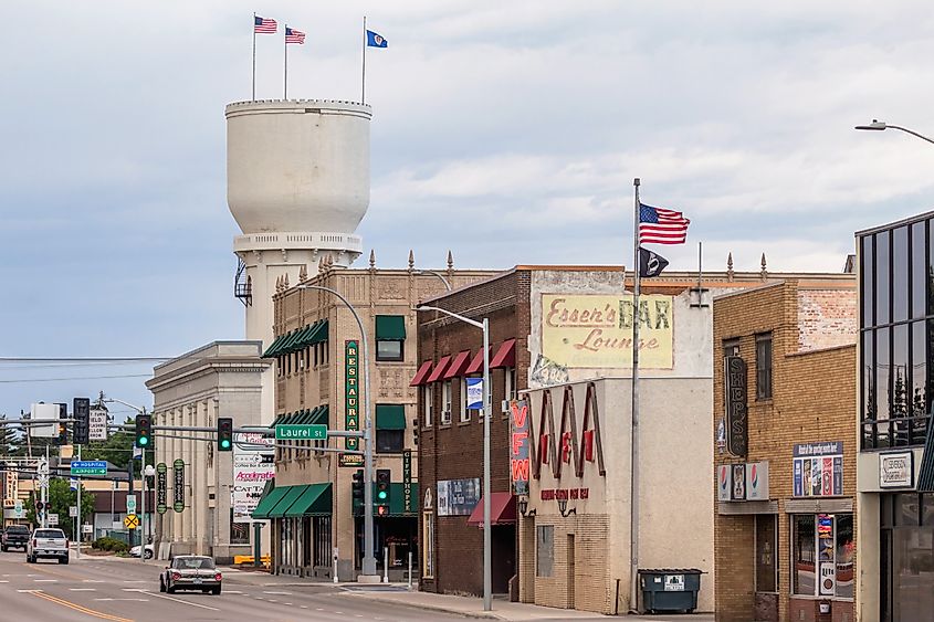 View of stores in downtown Brainerd, Minnesota.