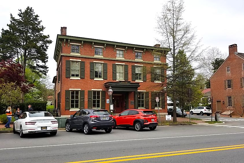 The historic Odessa Bank on Main Street in Odessa, Delaware.