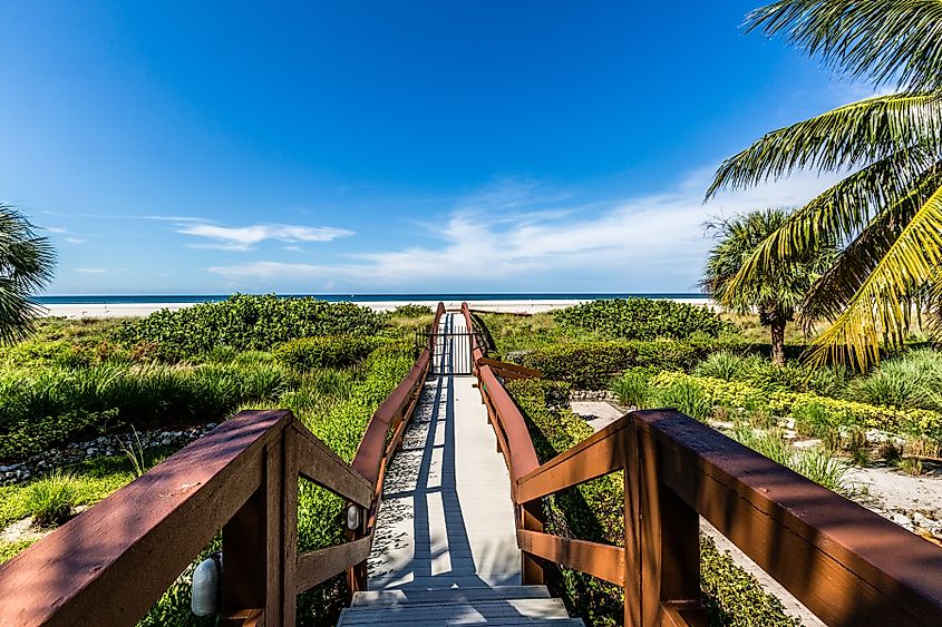 Boardwalk leading to the beach in Marco Island, Florida. 