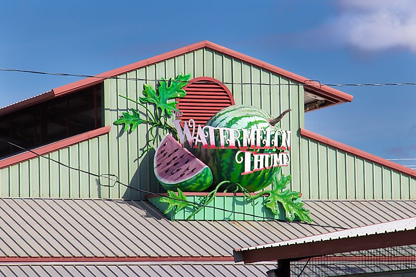 Sign for the Luling Watermelon Thump in Luling, Texas