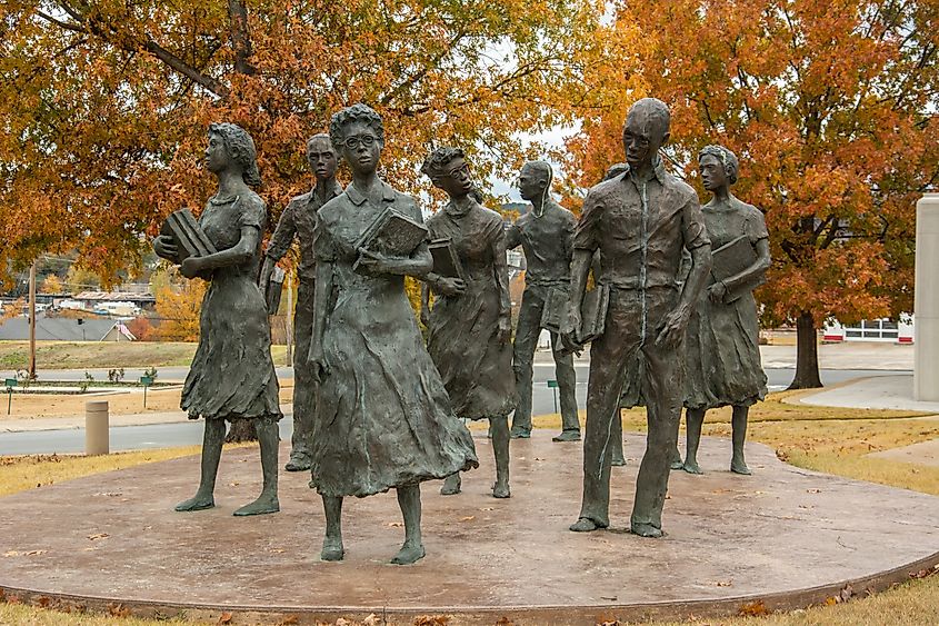 The Little Rock Nine Monument in front of the Arkansas State Capitol in Little Rock