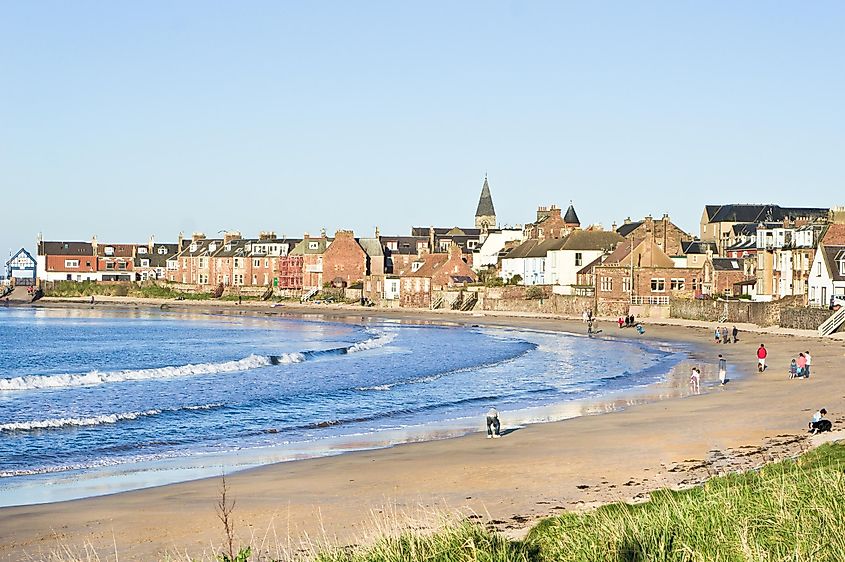 The beach and town in North Berwick, Scotland