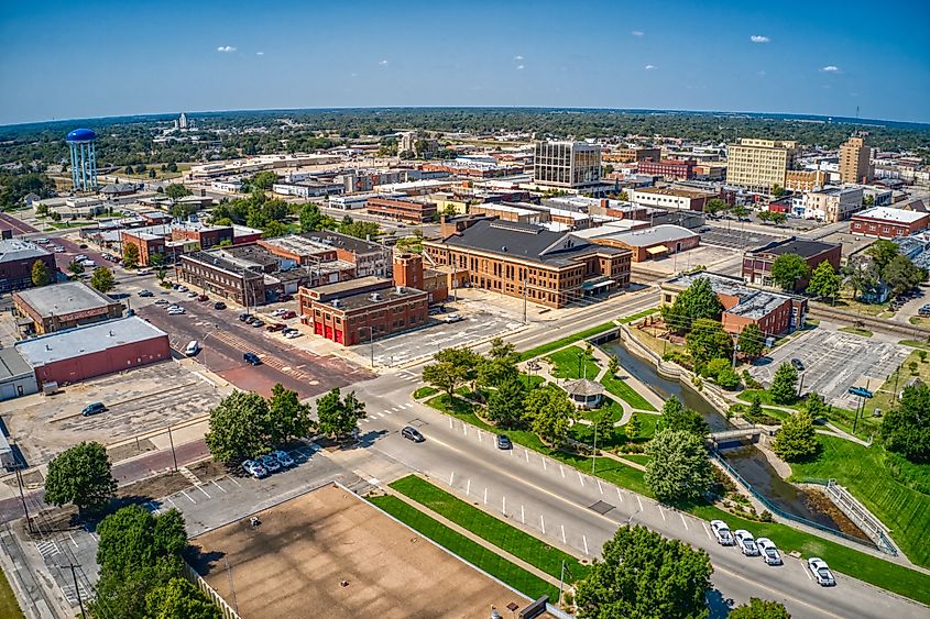 Aerial view of downtown Hutchinson, Kansas.