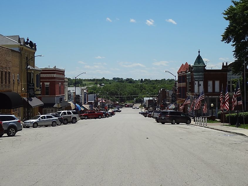 View of the main street in Corning, Iowa.