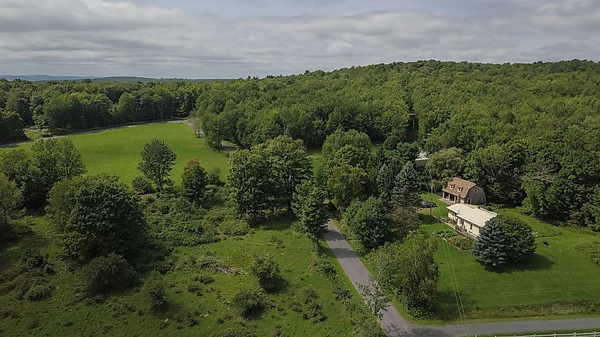 Aerial view of forests near Schenectady in New York.