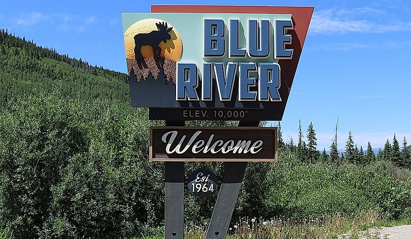 Sign for the town of Blue River, Colorado.
