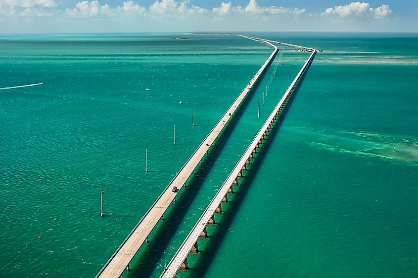 Aerial view of the Seven Mile Bridge, Florida.