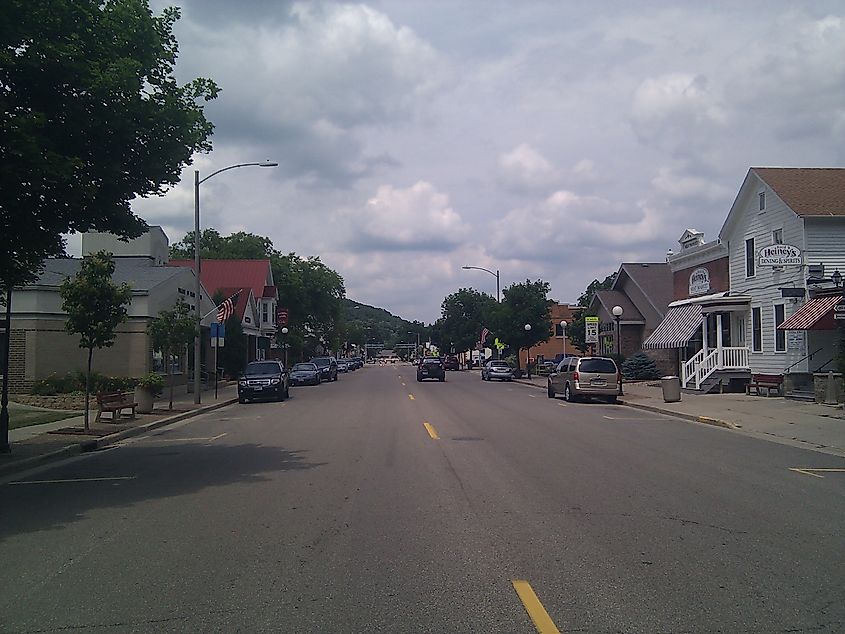 Looking north down Mills Street near downtown Black Earth, WI.