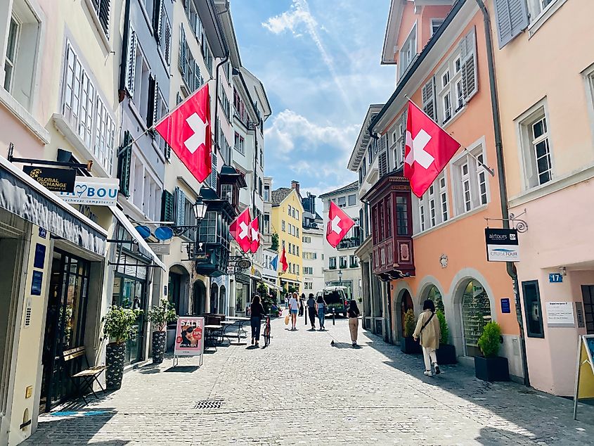 Swiss Flags in Zurich, Switzerland