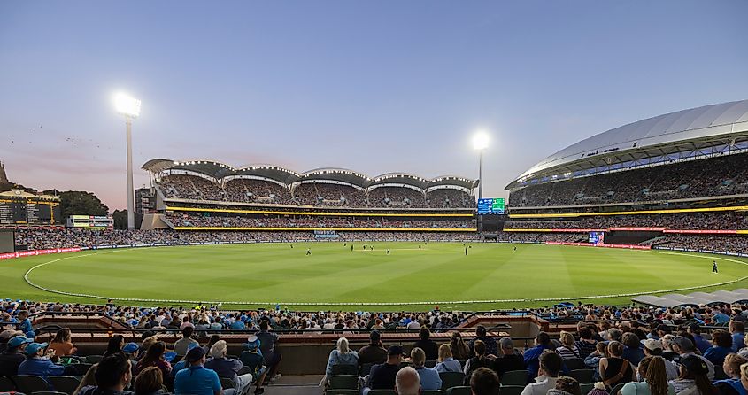 A crowd enjoys a Men’s Big Bash League match between Adelaide Strikers and Melbourne Stars at the Adelaide Oval. Image Credit Hyserb via Shutterstock.