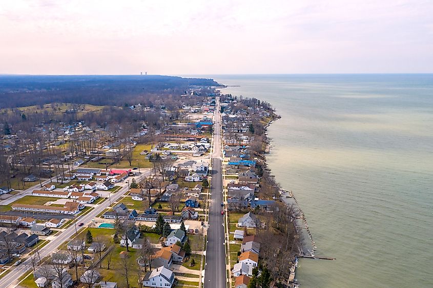 Aerial view of Lake Erie in Geneva On The Lake Ohio