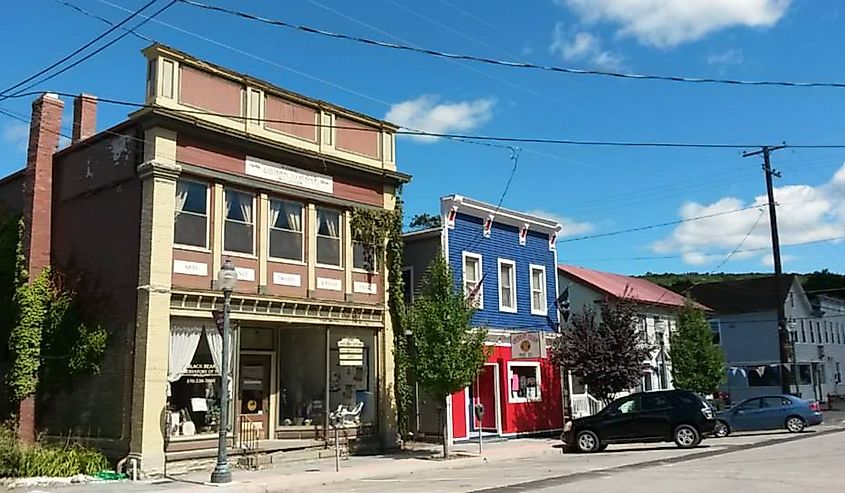 Cars angle-parked on Church Street, Hawley, Pennsylvania.