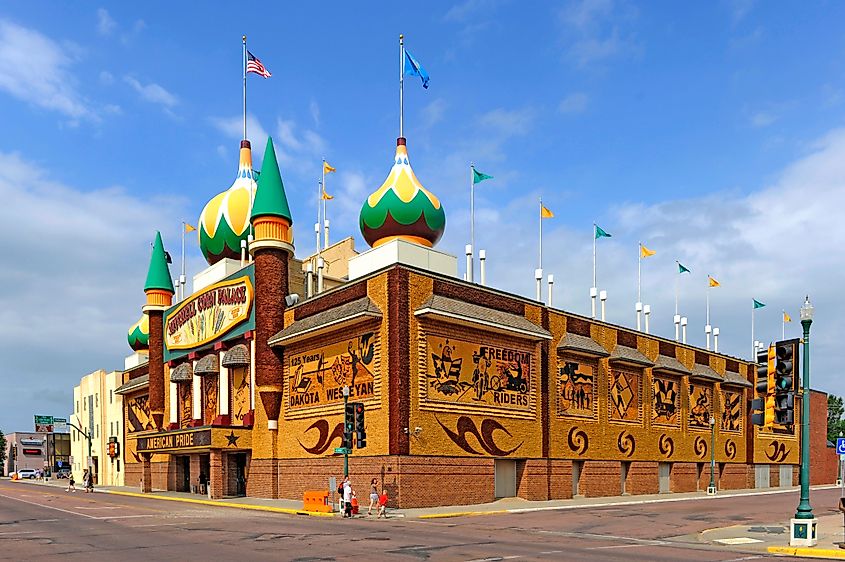 The famous Mitchell Corn Palace in South Dakota, a popular stop for tourists traveling through the state.