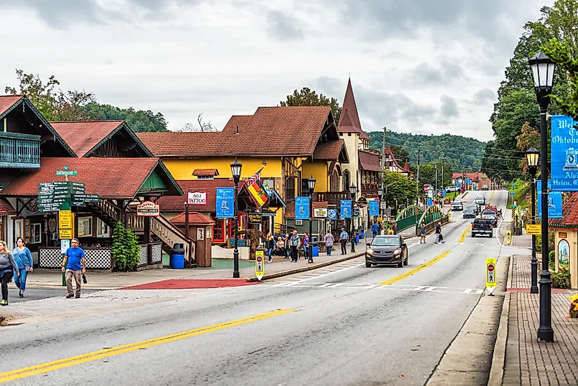 The charming downtown area of Helen, Georgia