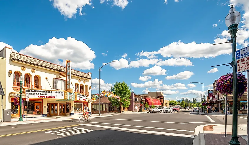 First Avenue in downtown Sandpoint, Idaho on a summer day.