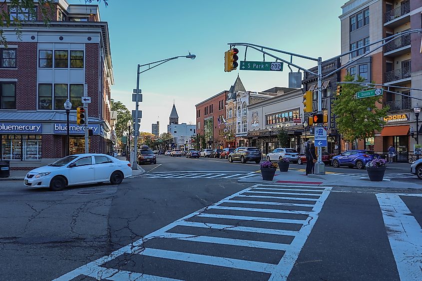 Morristown, New Jersey:  Morristown Green at South Street and Park Place on a late fall afternoon