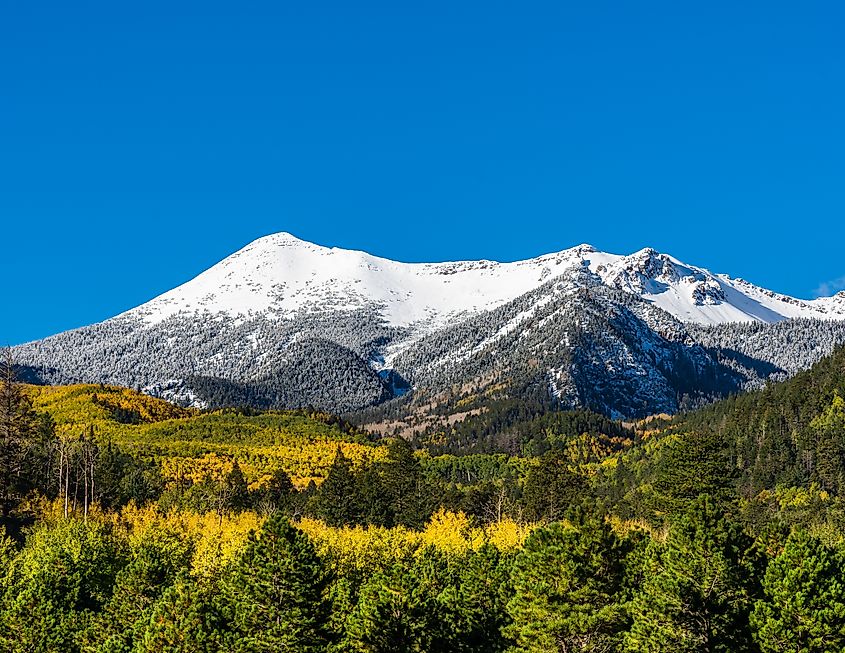 Snow covered San Francisco Peaks near Flagstaff, Arizona.