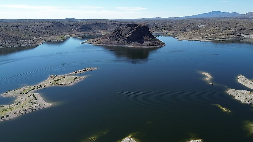 Aerial view of Elephant Butte Lake in New Mexico.