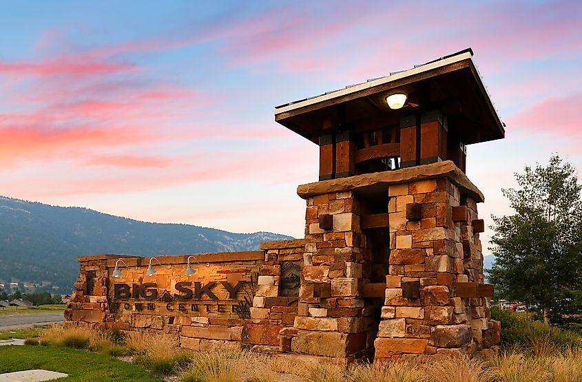  Entrance sign of Big Sky Town Center at sunset. Editorial credit: Jay Yuan / Shutterstock.com