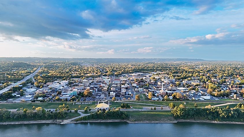 Aerial view of the downtown area in New Albany, Indiana.