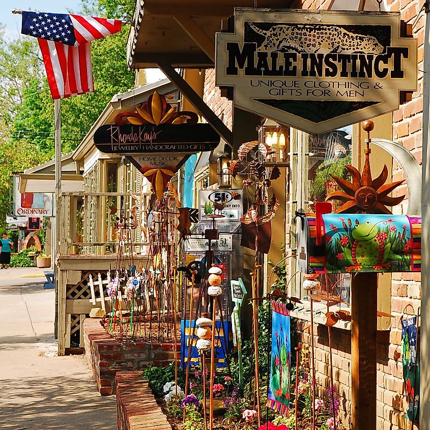 Boutique Store displays its sales along the sidewalk to entice customers in the charming small town of Nashville, Indiana.