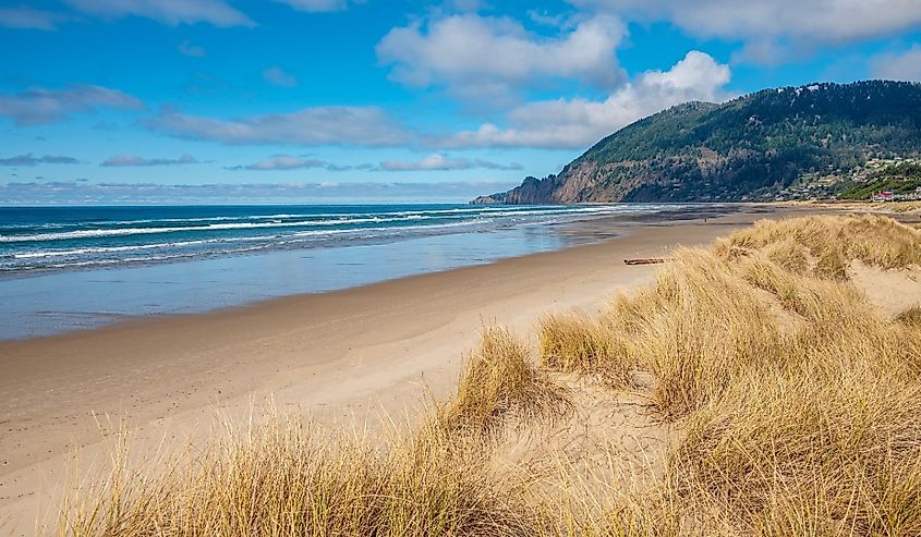 Manzanita, Oregon beaches mountain and the Pacific Ocean waves.