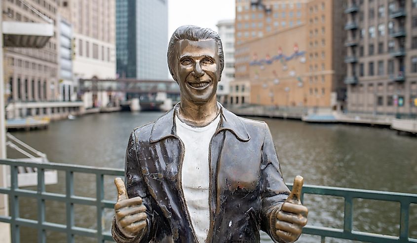 Henry Winkler statue in the city of Milwaukee near the riverwalk. Henry Winkler was born in 1945 and played Arthur Herbert Fonzarelli (the 