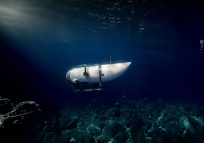 A render of the Titan submarine in deep waters.