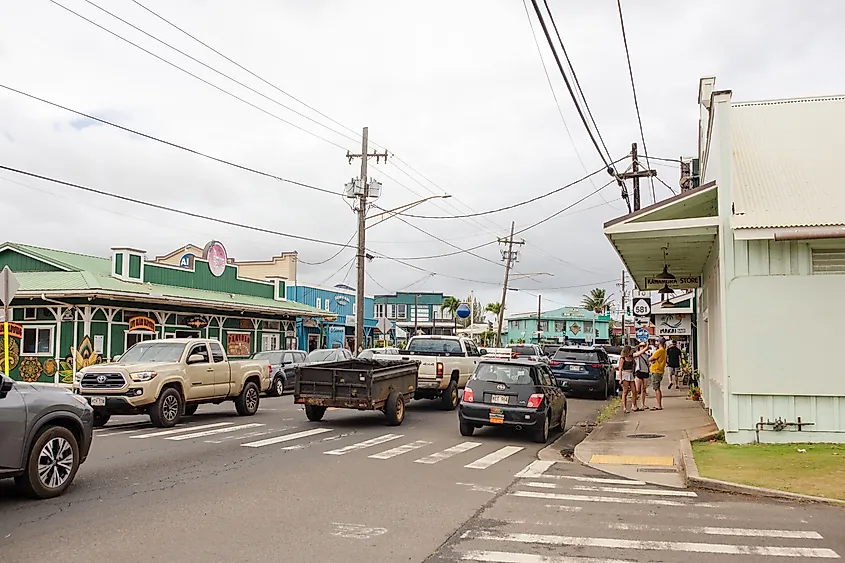 View of downtown Kapaa in Hawaii.