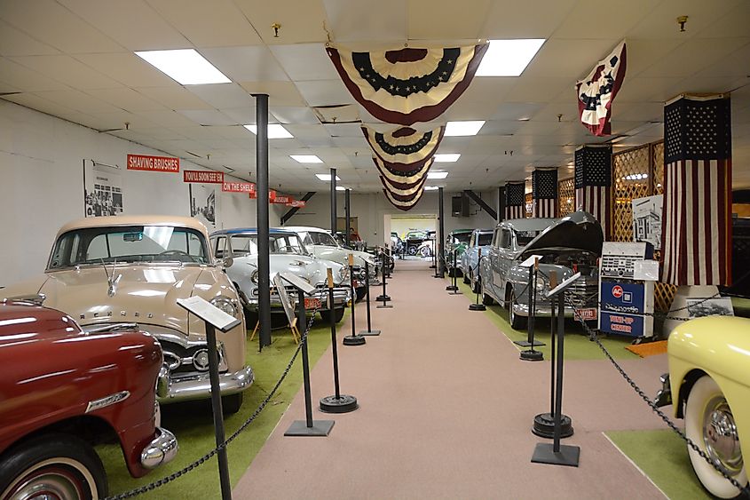 Exhibition of old and classic cars at the Old Montana Prison and Auto Museum complex in Deer Lodge, Montana