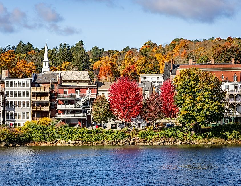 Hallowell, Maine's downtown runs right up against the Kennebec River.