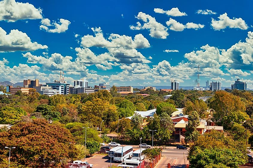 Aerial panorama of Gaborone city, the capital of Botswana