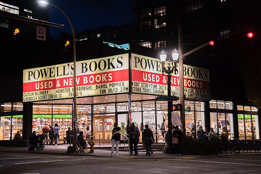 Powell's Books In the city of Portland, Oregon. Powell's Books is the largest independent bookstore in the world. Editorial credit: Michael Gordon / Shutterstock.com