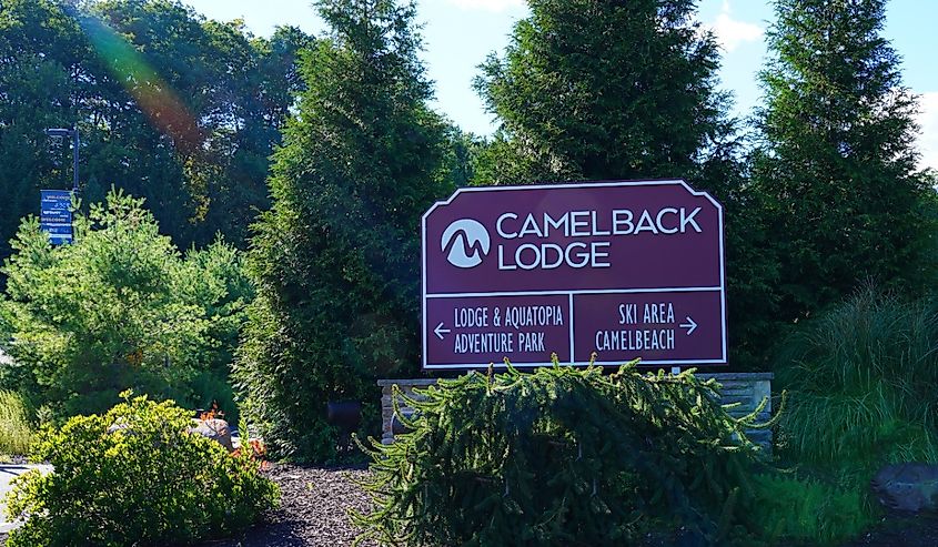 View of the Camelback Mountain Resort, a large ski resort in the Poconos mountains in Pennsylvania, United States.