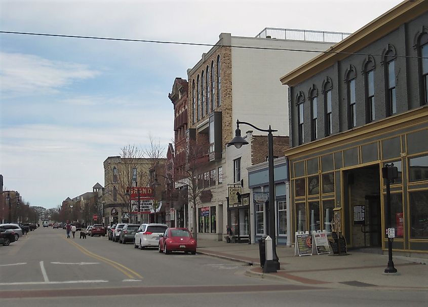 Downtown street in Grand Haven, Michigan.